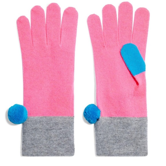 CHINTI & PARKER Pompom Embellished Color Block Cashmere & Wool Blend Gloves NEW